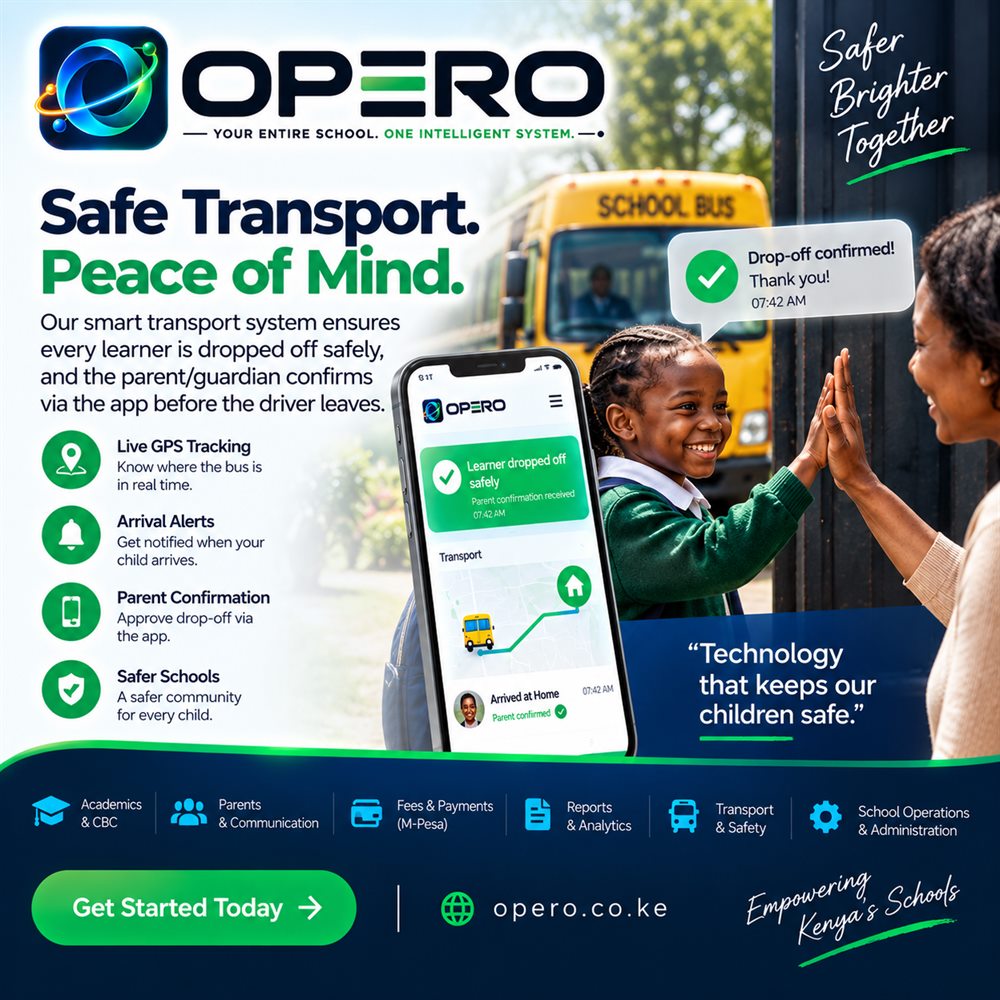 Opero: safe transport, peace of mind. Live GPS tracking, arrival alerts and parent confirmation of drop-off.
